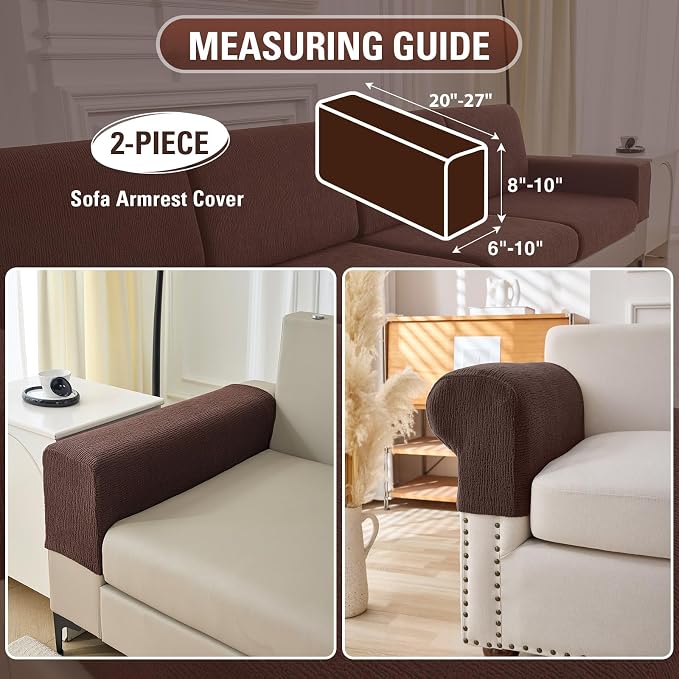 Sectional Couch Covers Stretch Cushion Covers Washable Wear-Resistant Universal Sofa Slipcovers Furniture Protector Separate Seat Chaise Couch Cover (Brown, 2 PC Armrest Covers) - Image 2