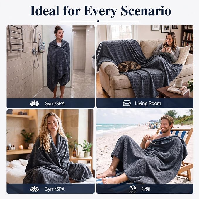 4 Pcs Extra Large Bath Towel Set 35"x70" Dark Gray Oversized Microfiber Bathroom Sheet Soft Coral Fleece Absorbent Quick Dry Towel with Hanging Loop for Adult Body Beach Hotel Home Spa - Image 6