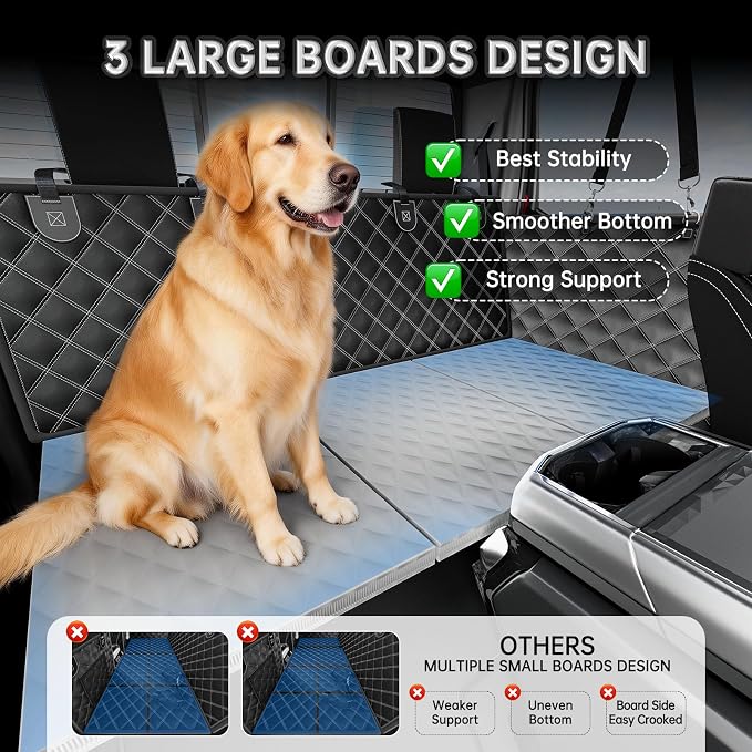 RYNVALE [2026 Upgraded] Hard Bottom Car Seat Cover for Dogs, 600lbs Heavy Duty Back Seat Extender, Waterproof Dog Car Hammock with Detachable Mat, Fits Full Size SUV & Trucks, 2-4 Large Dogs, XL - Image 6