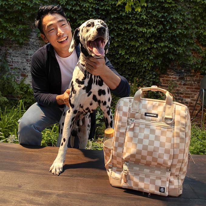 Cleverpup Porter 2-in-1 Dog Gear Backpack – Premium Dog Travel Bag with 10 Pockets, Zip-Off Treat Pouch, Leash Clip, Waterproof Pockets & Water Bottle Holder – Weekend, Hiking, Camping, Checkerboard - Image 5