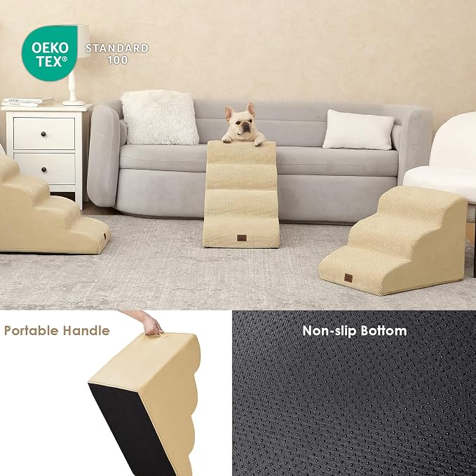 EHEYCIGA Curved Dog Stairs Ramp for High Beds 19.7" H, 4-Step Dog Steps for Small Dogs and Cats, Pet Stairs for High Bed Climbing, Non-Slip Balanced Pet Step Indoor, Graige - Image 5