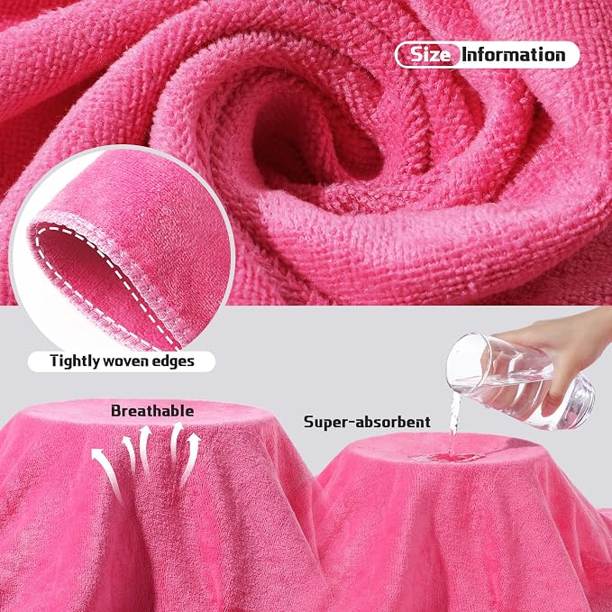 Mixweer 4 Pcs Oversized Bath Towels, 40 x 80 Inch Giant Microfiber Jumbo Bath Sheets Soft Bathroom Microfiber Quick Dry Absorbent Shower Towels for Spa Camping Beach(Hot Pink) - Image 3