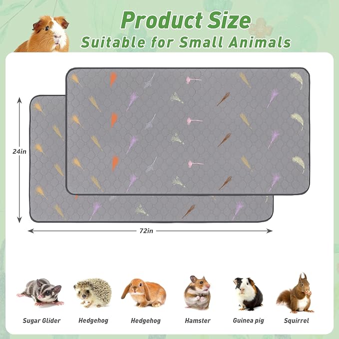 2Pcs Guinea Pig Cage Liners,Guinea Pig Fleece Cage Liners24''X72'' Super Absorbent Washable Pee Pads Reusable for Rabbit Hamster Chinchilla - Image 2