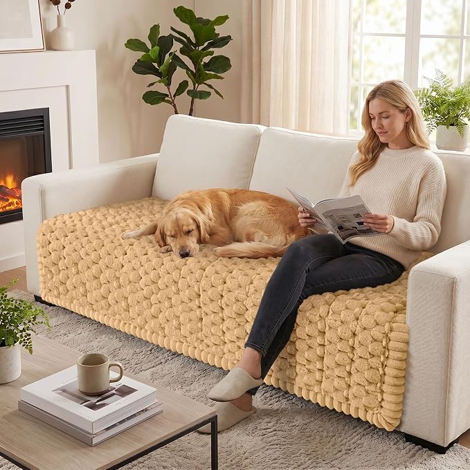 Smiry Non Slip Couch Covers for Dogs, Scratch Resistant Pet Sofa Protector | Machine Washable Soft Fuzzy Thick Furniture Cover for Sofa Loveseat Sectional Large Dogs, Camel, 43" x 63" - Image 5
