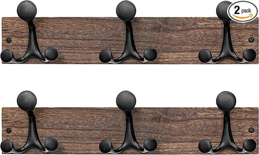 SKOLOO 17-Inch Wood Burnt Coat Rack Wall Mount with 3 Triple Hooks - Ideal for Family Entrances, Classrooms, and Pet Supplies Storage - Perfect Coat Hooks for Wall, Pack of 2 by SKOLOO