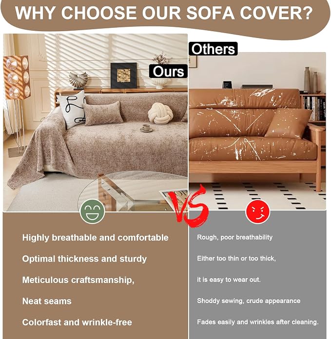 ROOMLIFE Boho Couch Covers for Sofa Washable for 2 Cushion Couch, Chenille Furniture Protector Sofa Couch Cover for Dogs, Soft Breathable Sofa Slipcover, Couch Throw Blankets with Tassels 71''X118'' - Image 3