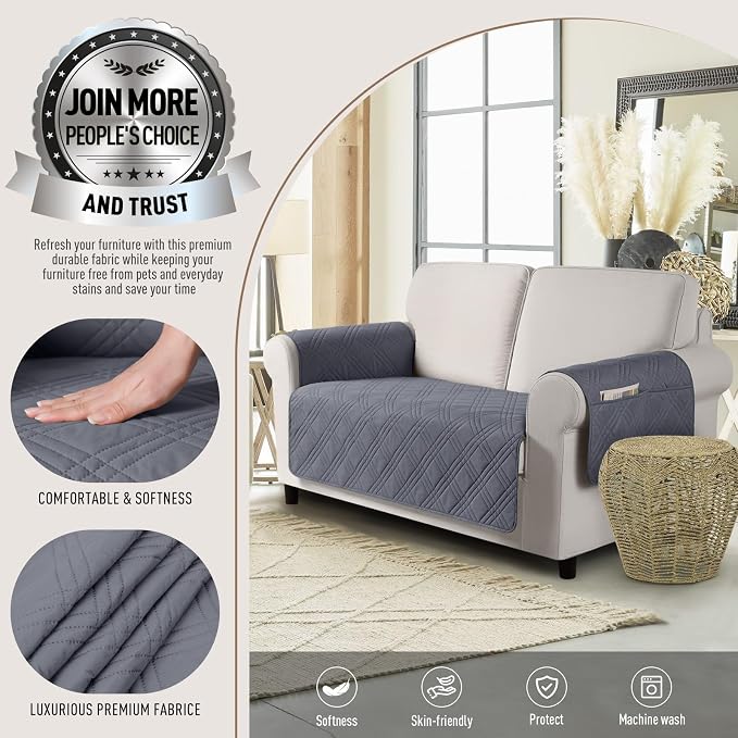 TAOCOCO Waterproof Loveseat Covers for Pets Dogs with Non Slip Backing, Sofa Seat Covers with Pocket for 2 Cushion Couch Washable Dog Couch Cover Protector Sofa Slipcovers(Loveseat Plus, Dark Grey) - Image 2