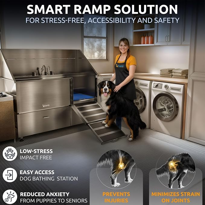 KANIS Professional Dog Washing Station 304 Stainless Steel Pet Wash Sink | Grooming Bathtub w/Shower, Floor Grates and Storage for Large, Medium & Small Pets - Image 3