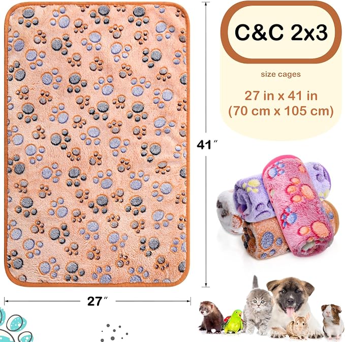 Reginary 4 Pcs Waterproof Guinea Pig Blankets Washable Small Animal Fleece Bedding Absorbent Guinea Pig Cage Liners Reusable Training Pee Pad Pet Sleep Mat for Hamster(Paw Print,28 x 41 Inch) - Image 2