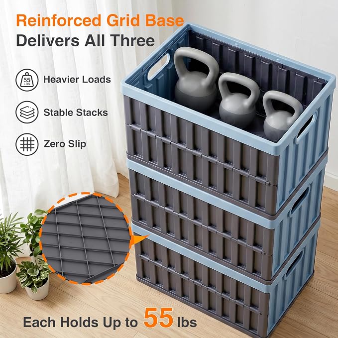 Citylife 64L Collapsible Storage Bins with Lids Plastic Storage Containers for Organizing Stackable Storage Box Large Heavy Duty Utility Crates, 2 Packs - Image 5