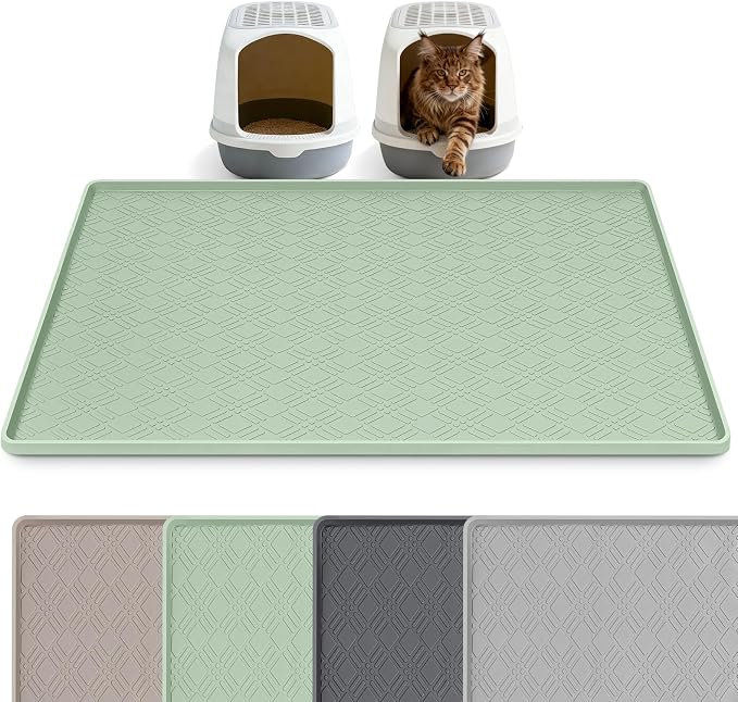 Silicone Cat Litter Mat 42" x 29" Cat Mat for Litter Box, Green | Extra Large Cat Litter Trapping Mat for Floor, Waterproof, Non-Slip Kitty Litter Box Mat with Raised Edge, Easy to Clean by Bartuke
