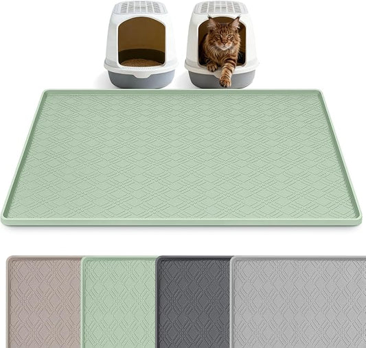 Silicone Cat Litter Mat 42" x 29" Cat Mat for Litter Box, Green | Extra Large Cat Litter Trapping Mat for Floor, Waterproof, Non-Slip Kitty Litter Box Mat with Raised Edge, Easy to Clean by Bartuke