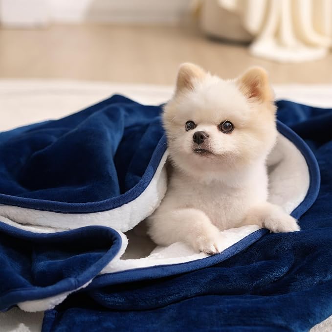 gogobunny Waterproof Pet Blanket for Small Dogs and Cats, Reversible Sherpa Fleece Soft Plush Throw for Couch Protection, Washable Furniture Protector (Navy Blue, 30x40 inches) - Image 5