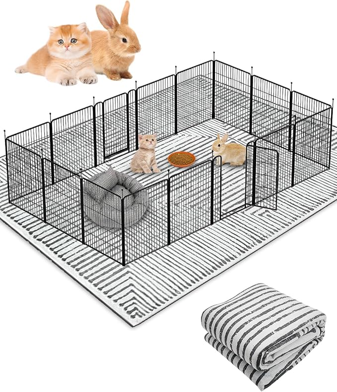BNOSDM 79"" X 55"" Washable Bunny Cage Liners Large Rug for Rabbits Large Non Slip Pad for Bunnies Resuable Rabbit Liner for Chinchillas Cats Guinea Pigs Ferrets Dogs, Grey+black by BNOSDM