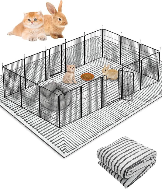 BNOSDM 79"" X 55"" Washable Bunny Cage Liners Large Rug for Rabbits Large Non Slip Pad for Bunnies Resuable Rabbit Liner for Chinchillas Cats Guinea Pigs Ferrets Dogs, Grey+black by BNOSDM