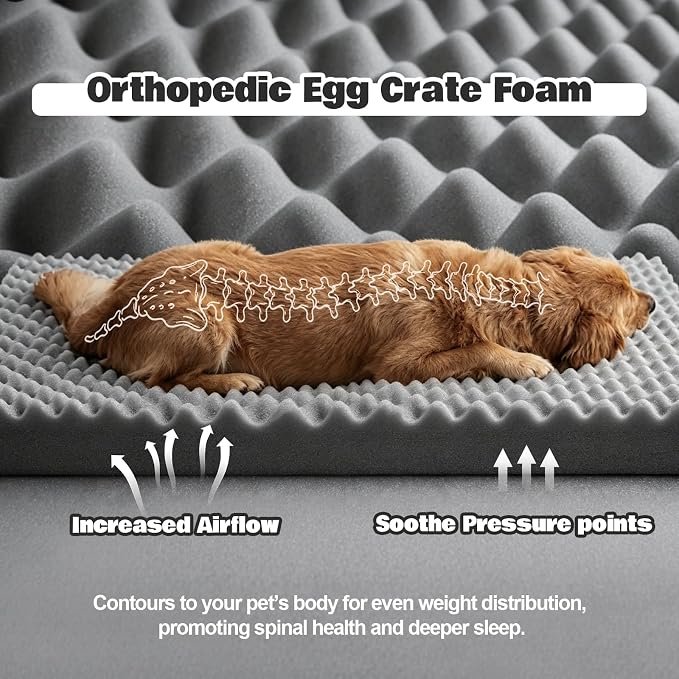 Orthopedic Dog Bed Large Sized Dog with 2 Pack Removable Washable Covers - Soft Plush & Cooling Surface, Waterproof Dog Bed 36 Inch Pet Bed with Egg-Crate Foam and Non-Skid Bottom - Image 4