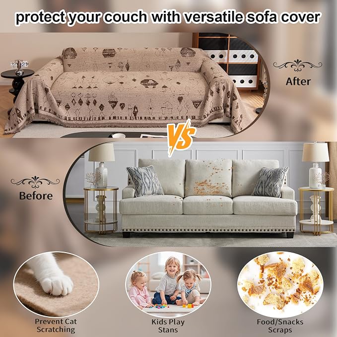 ROOMLIFE Couch Cover Boho Sofa Covers for 3 Cushion Couch Washable | Furniture Protector Sofa Couch Cover for Dogs, Soft Breathable Sofa Slipcover, Couch Throw Blankets with Tassels 71''X134'' - Image 2
