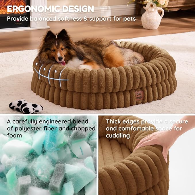 ChiXnuggle Orthopedic Dog Bed, Washable Cover, Faux Fur Bolster Pet Couch | waterproof,egg crate foam,non-slip bottom,for small medium dogs,brown,30*24*7,dog sofa,puppy bed - Image 4