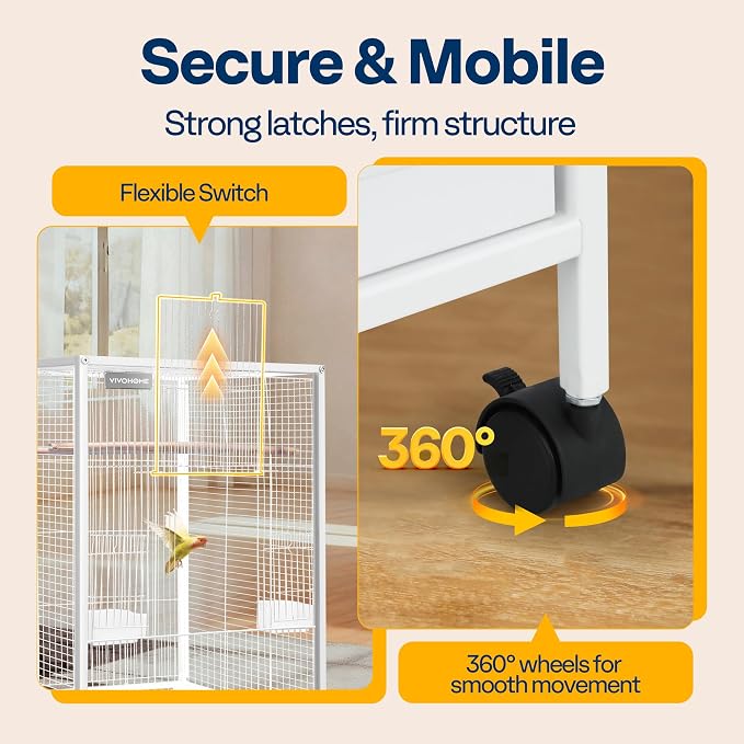 VIVOHOME Wrought Iron Bird Cage with Rolling Stand, 30 Inch Height | Standing Bird Flight Cage with Casters, Slide-out Tray for Parakeets Cockatiels Lovebirds Canaries Finches Conures, Whtie - Image 5