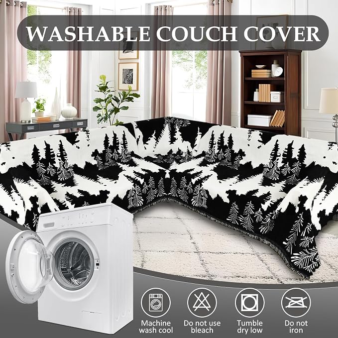 1OO% Waterproof Sectional Couch Covers for Dogs L Shaped Corner Sofa Cover Washable Chenille Sofa Slipcovers Blanket Modern Jacquard Pet Furniture Protector (91"x276", Black Forest) - Image 8