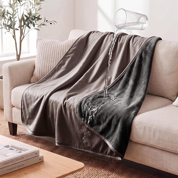 Waterproof Blanket - Reversible Dog Throw as Furniture Protector | Soft Velvet & Flannel, TPU Leak-Proof Liner, Machine Washable, Fits Couch and Bed, 68" x 82", Lightbrown/Darkbrown by TuffeelHome