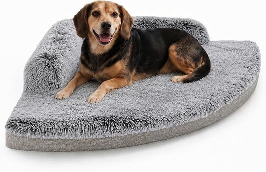 Corner Dog Bed Large, 36" Calming Fluffy Orthopedic Pet Beds, Beige | Space saving plush corner nest,egg-crate foam, washable cover, waterproof liner, non-slip bottom and bolsters for large dogs by Unknown