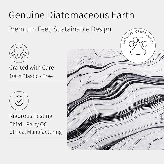Diatomite Stone Pet Feeding Mat for Dog Cat Super Absorbent Diatomite Quick Drying Stone Dog Food Mat, Dog Mats for Food and Water with Non-Slip Station, Fast Dry Pet Mats,Marble Water Flow - Image 5