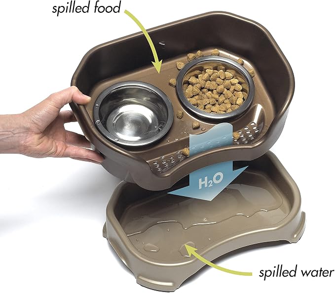 Neater Feeder Deluxe Mess-Proof Elevated Cat Bowls, 2 Height Adjustable (6” & 7.5”) No-Spill Raised Cat Bowl Stand, Whisker Friendly Stainless Steel Dishes for Indoor Cats, Made in USA, Bronze - Image 3