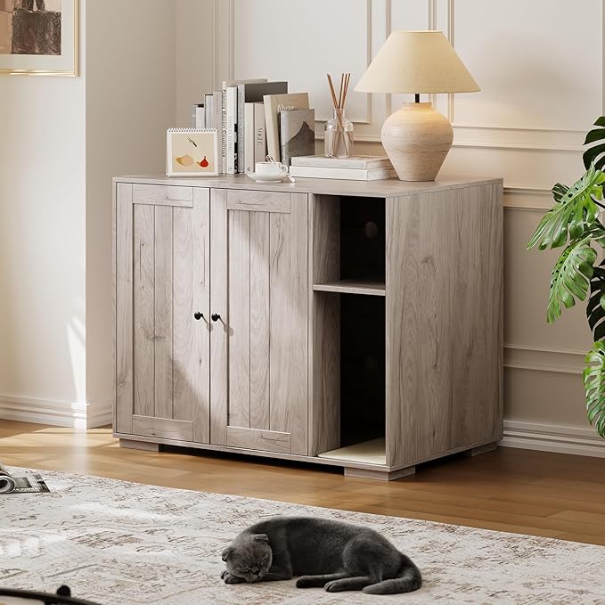 Large Cat Litter Enclosure with Litter Collector, Enclosure for Self-Cleaning Litter Boxes,Adjustable Shelf for Dog Proof,Charging Station, Large Hidden Litter Box for Cat, Cat House by Unknown