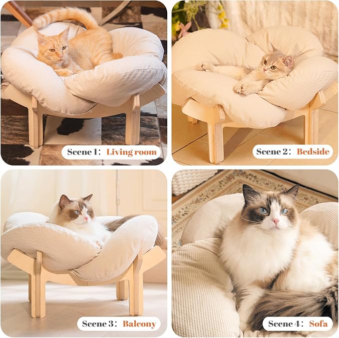 CHEERHOME PETS Elevated Cat Bed Wooden with Cushion Fluffy Pet Couch Sofa for Indoor Cats Raised Kitty Lounge Chair Suitable for Puppy, Cat Furniture(White) - Image 9