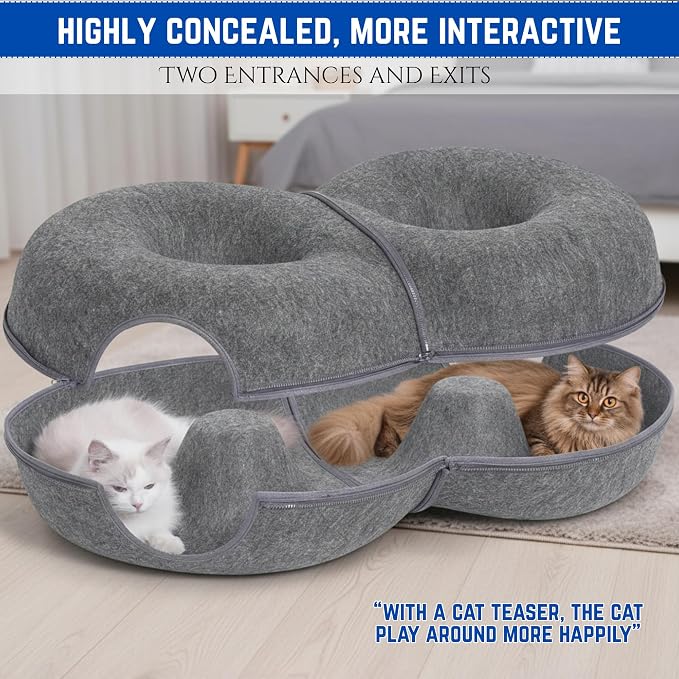 Trivon Peekaboo Cat Tunnels for Indoor Cats, Cozy Indoor 8-Shaped Donut Hideaway Bed with 12 Toy Balls, Bonus Bird Toy and Toy Gun, Scratch-Resistant, Detachable & Washable Design - Image 3
