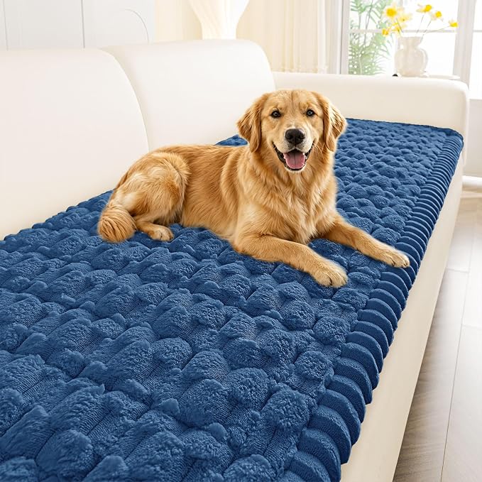 Smiry Non Slip Couch Covers for Dogs, Scratch Resistant Pet Sofa Protector | Machine Washable Soft Fuzzy Thick Furniture Cover for Sofa Loveseat Sectional Large Dogs, Navy, 27.6" x 59" by Smiry