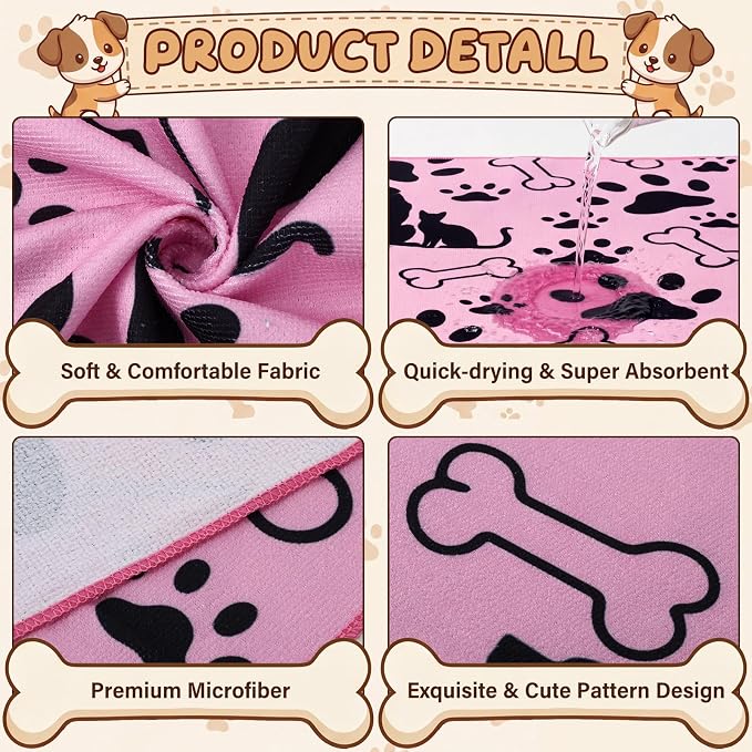 10 Pcs Dog Towels for Drying, 20"x40" Quick Drying Microfiber Pet Bath Towel, Dog Grooming Absorbent Towel with Cute Pattern, Soft Bathrobe for Large Medium Small Puppy Cat - Image 7