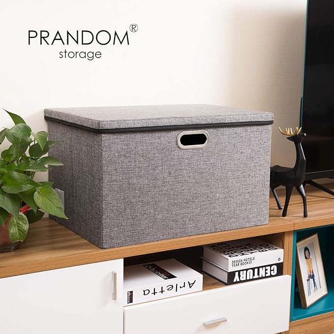 PRANDOM Extra Large Collapsible Storage Bins with Lids [5-Pack] Linen Fabric Foldable Storage Baskets Boxes Organizer Containers Cube with Cover for Bedroom Closet Office Nursery (22.8x15.75x13.8) - Image 3