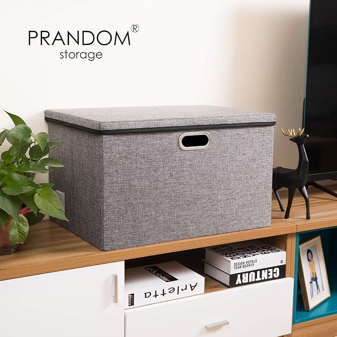 PRANDOM Extra Large Collapsible Storage Bins with Lids [3-Pack] Linen Fabric Foldable Storage Baskets Boxes Organizer Containers Cube with Cover for Bedroom Closet Office Nursery (22.8x15.75x13.8) - Image 3