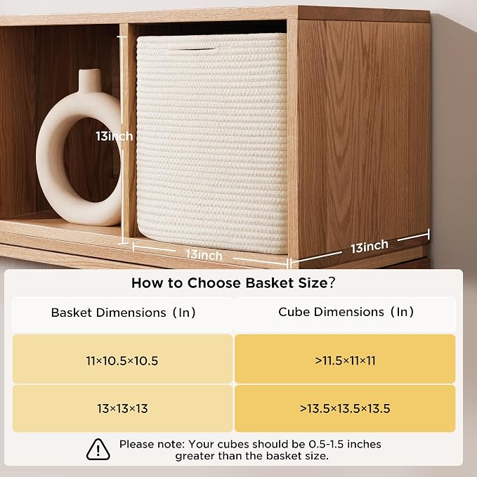 joybest 13inch Cube Storage Bins, Cotton Rope Woven Organizer Basket | Set of 4 Cube Bin Square Shelves Organizer Closet Storage, Nursery, Toy Organization, Brown - Image 6