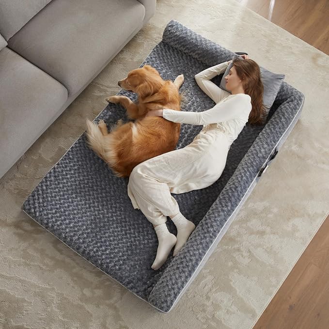 BFPETHOME Orthopedic Washable Dog Bed, Sleeping Couch for Large Senior Dogs | Deluxe Plush Rose Velvet Washable Cover, Egg Crate Foam Support, Waterproof Lining, Non-Slip Bottom, Senior Dogs - Image 6