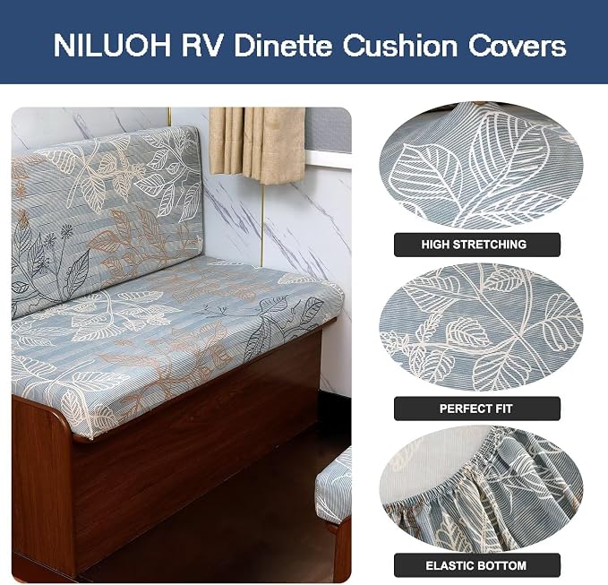 NILUOH RV Dinette Cushion Covers Waterproof Couch Cushion Slipcovers Stretch Camper Cushions Cover Replacement Sofa Slipover for Travel Trailer Couch Includes 2 Backrest Cover & 2 Bench Cover,04 - Image 2