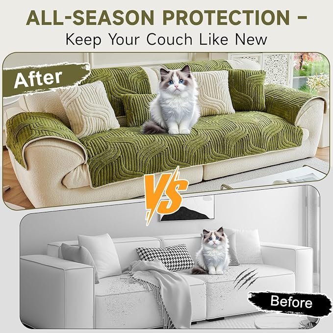 OTOB Couch Arm Covers Protector Washable Non Slip Sofa Arm Covers, 1 Piece | Matcha Green, 27.6"x27.6", Soft Plush, Pet Friendly, All Seasons, Breathable, Modern, Wear-Resistant, Pet Dog Couch Cover - Image 4