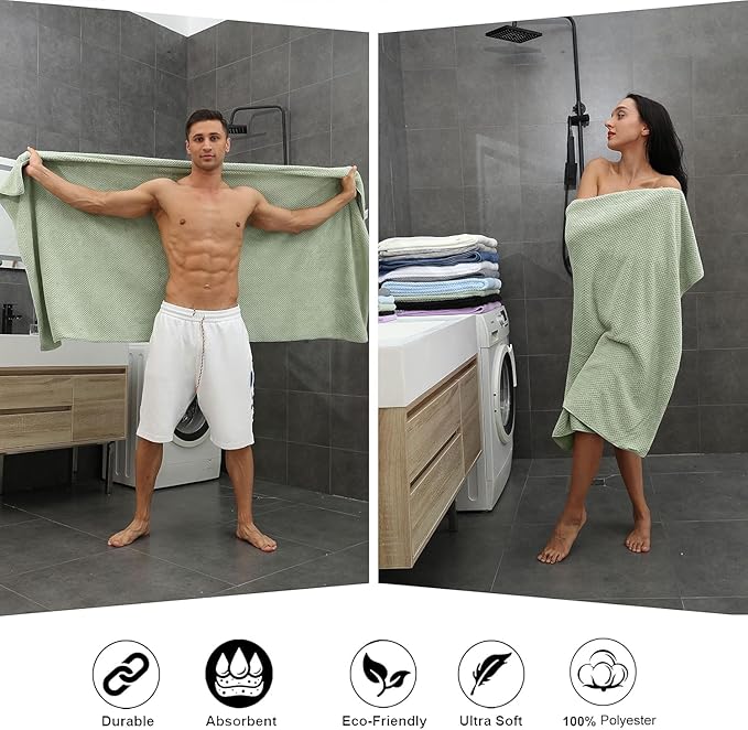 Extra Large Bath Towel Sheet Set 35x70 Inches - Oversized Bath Towels Set,Jumbo Large Polyester - Quick Dry, Lightweight,Super Soft,Highly Absorbent Towel Set for Bathroom,Hotel,SPA,Pack of 4 (Green) - Image 5