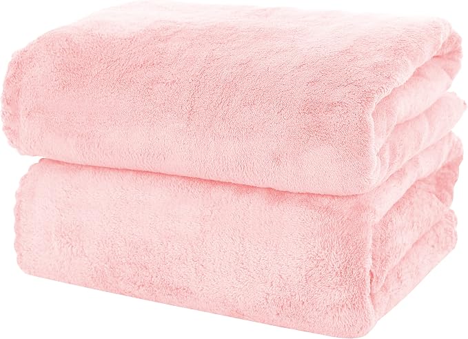MOONQUEEN 2 Pack Premium Bath Towel Set - Quick Drying - Microfiber Coral Velvet Highly Absorbent Towels - Multipurpose Use as Bath Fitness, Bathroom, Shower, Sports, Yoga Towel (Pink) by MOONQUEEN