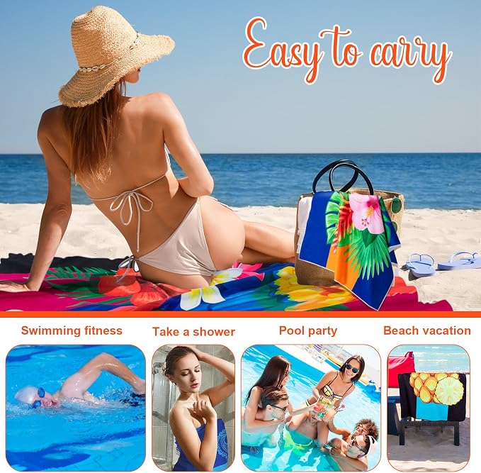 Redbaker 16 Packs 59 x 28 inches Oversized Hawaiian Beach Towel Bulk Extra Large Pool Towels Set Microfiber Quick Dry Swim Towel Blanket for Women Men Adult Bath Travel(Bright Colors) - Image 5