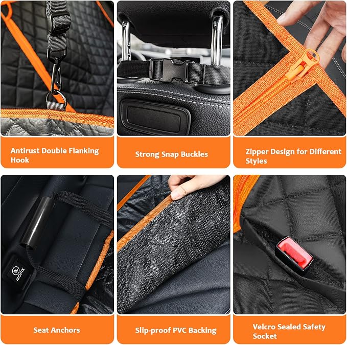 URPOWER 6-in-1 Dog Car Seat Cover for Back Seat, Waterproof Dog Car Hammock with Mesh Window, Non-Slip Pet Backseat Protector for Cars, Trucks and SUVs - Image 5
