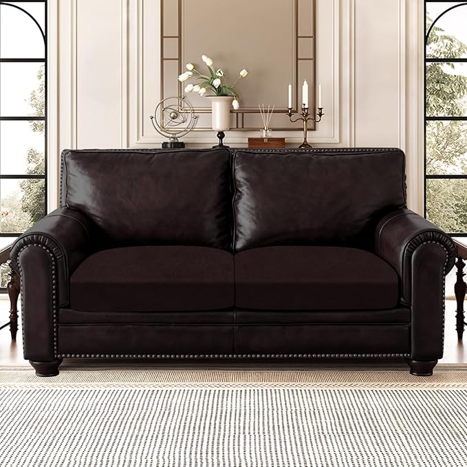 ANARACHON Leather Look Couch Cushion Covers Sofa Seat Slipcovers Sets Couches Furniture Protector for Sectional Armchair Loveseat Pets Kids Stretch Spandex Fabric (2 Cushion Loveseat, Chocolate) - Image 2