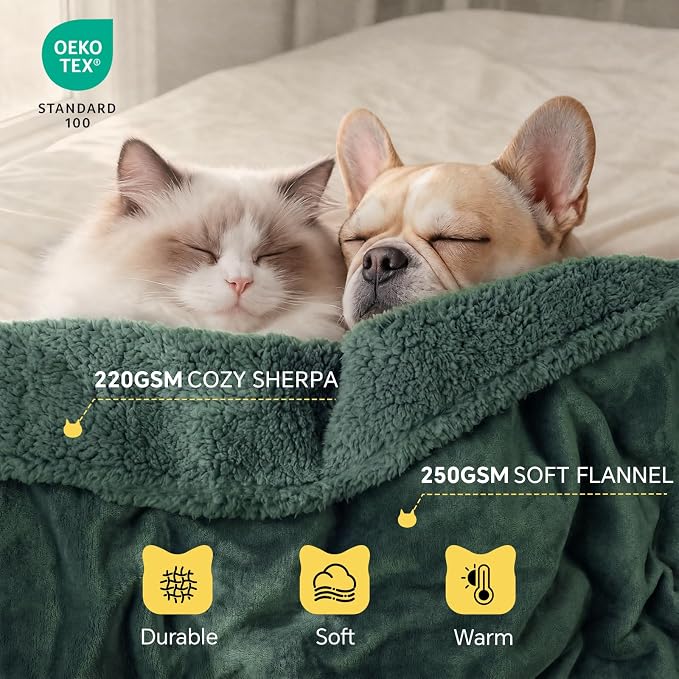 Luciphia Waterproof Pet Blanket, Liquid Pee Proof Dog Blanket for Sofa Bed Couch, Reversible Sherpa Fleece Furniture Protector Cover for Small Medium Large Dogs Cats, Dark Green Medium（57" x 40"） - Image 3