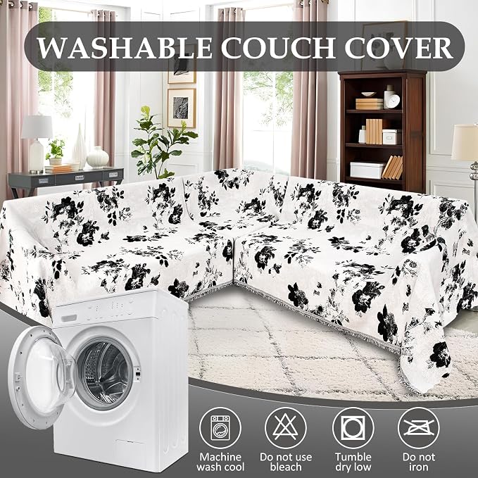 1OO% Waterproof Sectional Couch Covers for Dogs L Shaped Corner Sofa Cover Washable Chenille Sofa Slipcovers Blanket Modern Jacquard Pet Furniture Protector (91"x276", Black Flower) - Image 8
