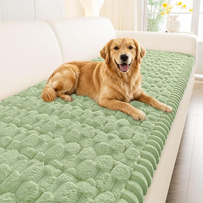 Smiry Non Slip Couch Covers for Dogs, Scratch Resistant Pet Sofa Protector | Machine Washable Soft Fuzzy Thick Furniture Cover for Sofa Loveseat Sectional Large Dogs, Sage Green, 27.6" x 70.9" by Smiry