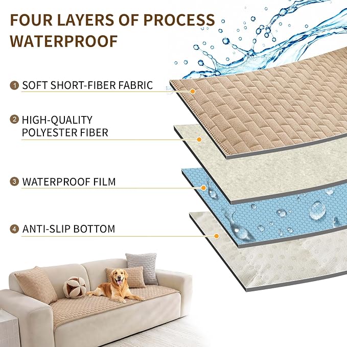 Warmstar Waterproof Couch Cover for Dogs Washable,Brick Pattern Short Plush Pet Couch Covers for Sofa,Soft Sofa Cover Non-Slip for 3 Cushion Couch Sofa Pet Friendly (Khaki, 27.6" x 82.7") - Image 6