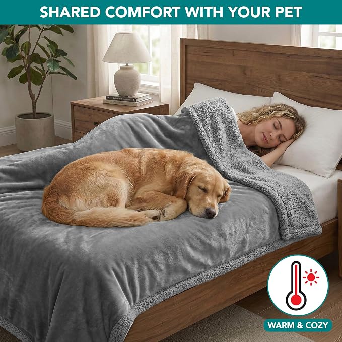 PetAmi Waterproof Dog Blanket for Couch, Extra Large 80x60, Pee Proof Sherpa Fleece Reversible Pet Throw, Furniture Protector for Bed Sofa Crate Kennel, Soft Washable Cover for Dog Cat, Light Grey - Image 4