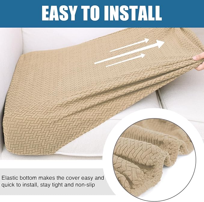 Smiry Waterproof Couch Cushion Covers, Non Slip Seat Cushion Covers | Stretch Jacquard Sectional Sofa Slipcover, Washable Elastic Furniture Protector for Pets, Kid, Medium, Light Brown - Image 4